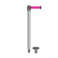 Montour Line Retractable Belt Removable Stanchion, 2ft Pol.Steel Post  11ft. Fl.Pnk MX530R-PS-FPK-110